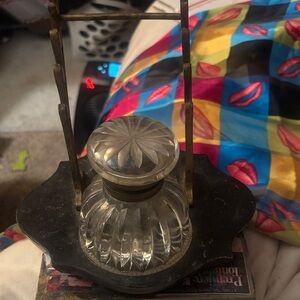 Clear Glass Inkwell on Black Stand - Home Accent